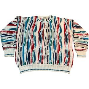 Cotton Traders Sweater XL 3D Textured Knit Cotton Blend Bulgaria 90s Coogi Style